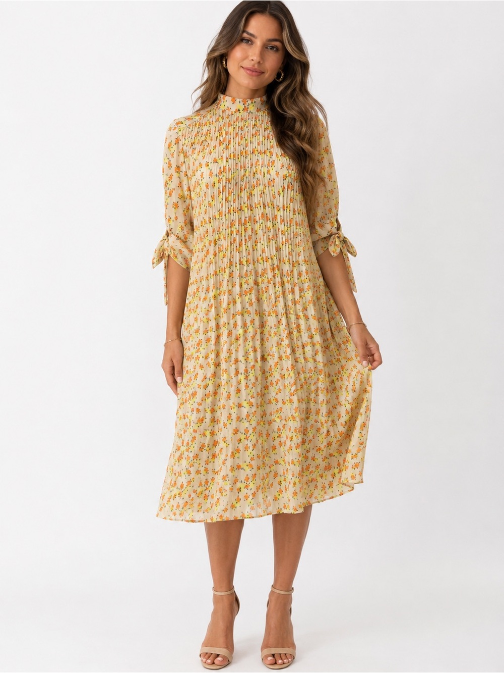 ASOS DESIGN Floral Pleated Midi Cottagecore Romantic Tie Sleeve‎ US 4